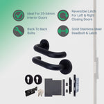Emergency Escape Lock Kit Door HMO Square DIN Lock - Cylinder & Turn - Matt Black - 60mm Backset/ 90mm Case - tradefit - 2