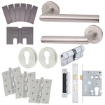 Satin Stainless Mitred Door Handle on Rose Fire Door Pack - Euro Sashlock and Double Cylinder - FD30/60 - tradefit - 1