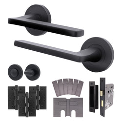 Euroda Black Lever on Rose Fire Door Handle Pack - Bathroom - FD30/60 - tradefit