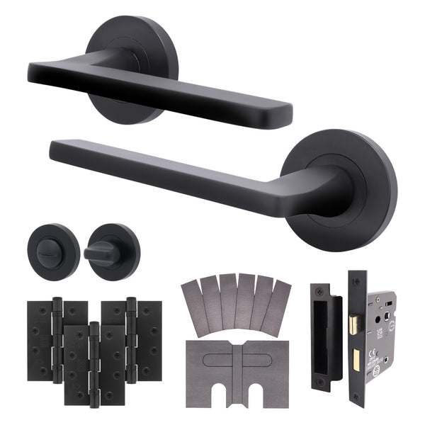 Euroda Black Lever on Rose Fire Door Handle Pack - Bathroom - FD30/60 - tradefit - Featured Image