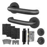 Return to Door Lever on Rose Matt Black Door Handle Kit - Medium Duty FD30/60 - 80mm Bathroom Lock - tradefit - 1