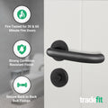 Return to Door Lever on Rose Matt Black Door Handle Kit - Medium Duty FD30/60 - 80mm Bathroom Lock - tradefit