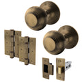 Beehive Antique Brass Mortice Door Knob Kit - 76mm Latch