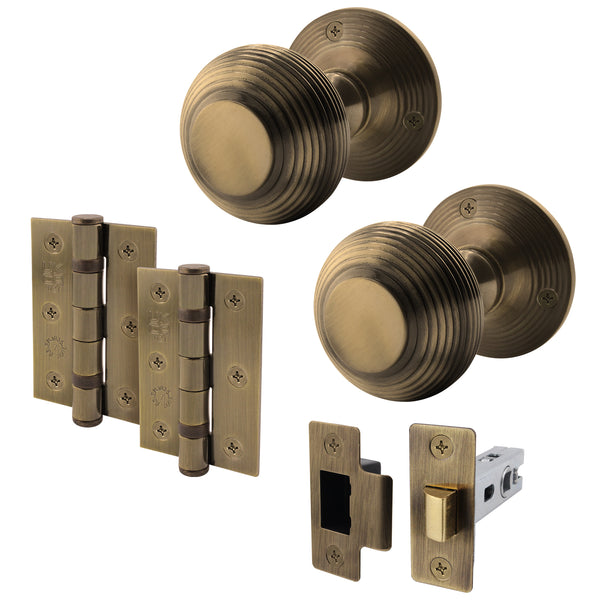 Beehive Antique Brass Mortice Door Knob Kit - 76mm Latch - tradefit - Featured Image