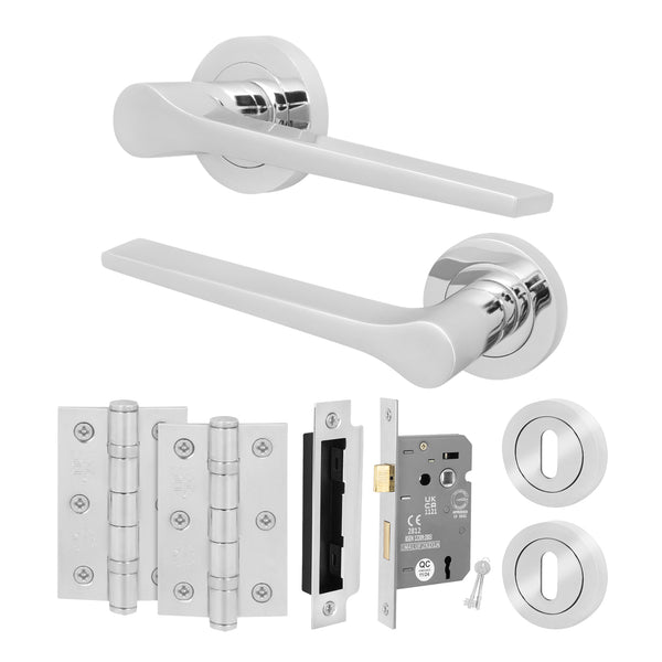 Tapera Polished Chrome Lever on Rose Door Handle Kit - Sashlock - tradefit - Featured Image