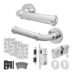 Claro Polished Chrome Lever on Rose Door Handle Kit - Heavy Duty FD30/60 - DIN Euro Sashlock and Double Cylinder - Keyed Alike - tradefit - 1