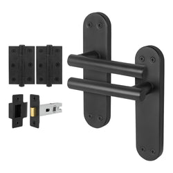Olbia Matt Black Lever on Backplate Door Handle Pack – 76mm Latch - tradefit