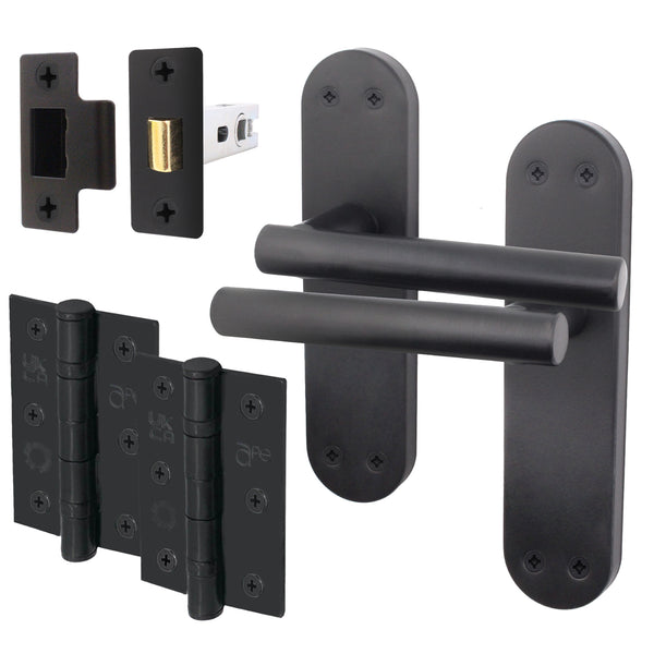 Olbia Matt Black Lever Door Handle Pack – 76mm Latch - tradefit - Featured Image