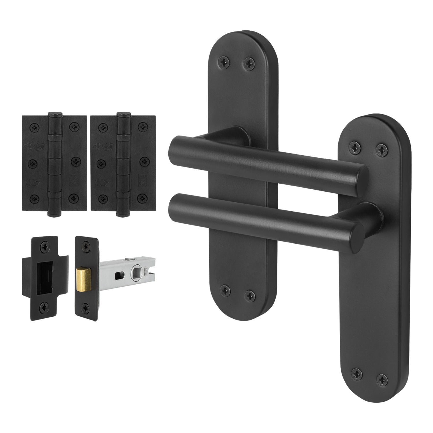 tanapon Olbia Matt Black Lever on Backplate Door Handle Pack – 64mm Latch