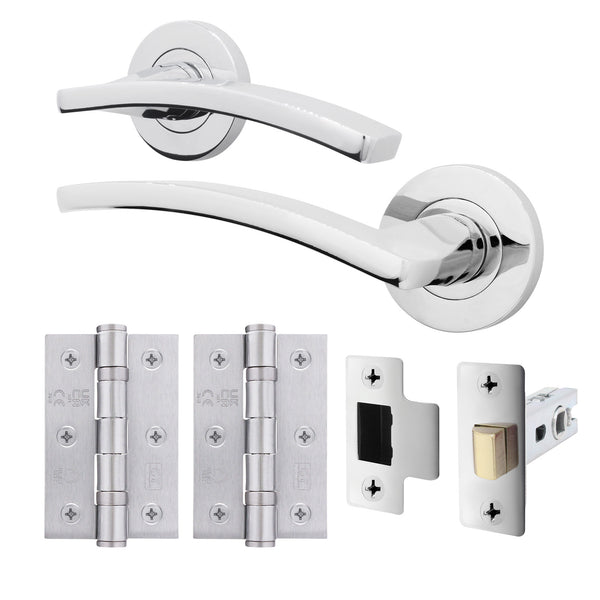 Euroda - Plus Polished Chrome Lever on Rose Door Handle Pack - Latch - tradefit - Featured Image