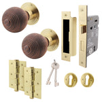 Beehive Rosewood/Brass Mortice/Rim Door Knob Kit - 80mm Sashlock - tradefit - 1