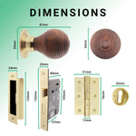 Beehive Rosewood/Brass Mortice/Rim Door Knob Kit - 80mm Sashlock - tradefit - 3
