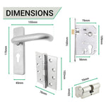 Round Bar 19mm Safety Return To Door Lever Euro Thumbturn Lock 48.5mm c/c Pack - 175x44mm - 76mm Lock x 102mm Hinges - Satin Stainless - tradefit - 4