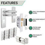 Round Bar 19mm Safety Return To Door Lever Euro Thumbturn Lock 48.5mm c/c Pack - 175x44mm - 76mm Lock x 102mm Hinges - Satin Stainless - tradefit - 3