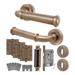 Claro Antique Brass Lever on Rose Door Handle Kit - Medium Duty FD30/60 - 80mm Sashlock - tradefit - 1