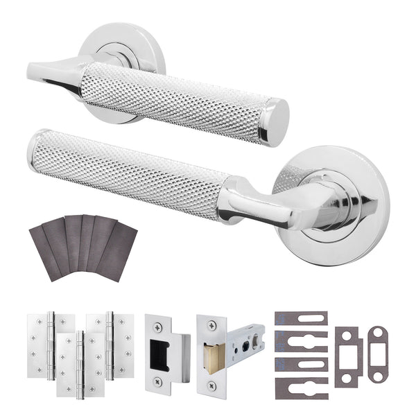 Mode - Grip Polished Chrome Lever on Rose Fire Door Handle Pack - Latch - FD30/60 - tradefit - Featured Image