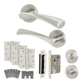 Nola Satin Nickel Door Handle Bathroom Kit - Fire Rated FD30/60 - Lever on Rose with 80mm Bathroom Lock