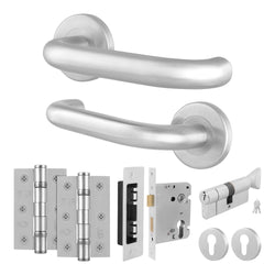 Return to Door Lever on Rose Stainless Steel Handle Kit - Medium Duty - 80mm Euro Lock and Thumbturn Cylinder - Keyed to Differ - tradefit