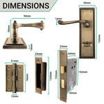Georgian Rope Edge Scroll Antique Brass Door Handle Pack - 64mm Bathroom - tradefit - 3