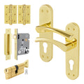 Nola Brass Plated Lever on Backplate Door Handle Kit - 80mm Euro Sashlock and Cylinder & Turn - Keyed to Differ
