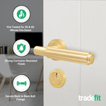Flores Satin Brass Lever on Rose Door Handle Kit - Medium Duty FD30/60 - 80mm Euro Sashlock and Double Cylinder - Keyed Alike - tradefit - 2