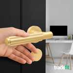 Flores Satin Brass Lever on Rose Door Handle Kit - Medium Duty FD30/60 - 80mm Euro Sashlock and Thumbturn Cylinder - Master Keyed - tradefit - 6
