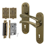 Nola Antique Brass Lever on Backplate Door Handle Pack – 64mm Sashlock - tradefit - 1