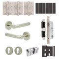 Aurora Satin Nickel Lever on Rose Door Handle Kit - Heavy Duty FD30/60 - DIN Euro Sashlock and Double Cylinder - Master Keyed