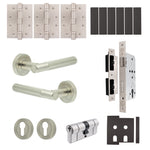 Aurora Satin Nickel Lever on Rose Door Handle Kit - Heavy Duty FD30/60 - DIN Euro Sashlock and Double Cylinder - Master Keyed - tradefit - 1