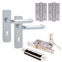 Satin Aluminium Return to Door Handle Pack - 3 Lever Sashlock - tradefit