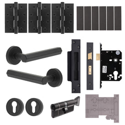 Moreno Matt Black Lever on Rose Door Handle Kit - Medium Duty FD30/60 - 80mm Euro Sashlock and Thumbturn Cylinder - Master Keyed - tradefit