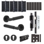 Flores Matt Black Lever on Rose Door Handle Kit - Heavy Duty FD30/60 - DIN Euro Sashlock and Double Cylinder - Keyed to Differ - tradefit - 1