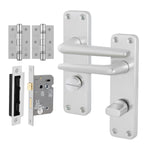 Satin Aluminium Contract Lever Bathroom Handle Kit - 80mm Latch - 1