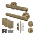 Moreno Antique Brass Lever on Rose Door Handle Kit - Heavy Duty FD30/60 - DIN Bathroom Lock