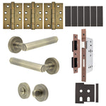 Moreno Antique Brass Lever on Rose Door Handle Kit - Heavy Duty FD30/60 - DIN Bathroom Lock - tradefit - 1