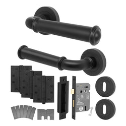 Claro Matt Black Lever on Rose Door Handle Kit - Medium Duty FD30 - 60 - 80mm Sashlock - tradefit