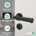 Claro Matt Black Lever on Rose Door Handle Kit - Medium Duty FD30 - 60 - 80mm Sashlock - tradefit - 2