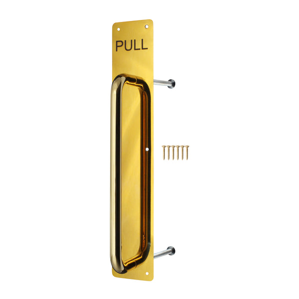 Architectural Pull Handle On Plate - Engraved Pull - 475 x 75mm - PVD Polished Brass - tradefit - Featured Image