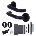 Emergency Escape Lock Kit Door HMO Radius DIN Lock - Cylinder & Turn - Matt Black - 60mm Backset/ 90mm Case - tradefit - 1