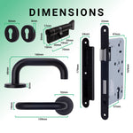 Emergency Escape Lock Kit Door HMO Radius DIN Lock - Cylinder & Turn - Matt Black - 60mm Backset/ 90mm Case - tradefit - 4
