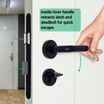 Emergency Escape Lock Kit Door HMO Radius DIN Lock - Cylinder & Turn - Matt Black - 60mm Backset/ 90mm Case - tradefit - 6