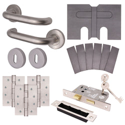 Satin Stainless Return to Door Handle on Rose Fire Door Pack - 3 Lever Sashlock - FD30/60 - tradefit
