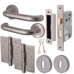 Return To Door Lever on Rose Handle Sash Lock Kit - Satin Stainless Steel - 102mm Hinges - 80mm Lock - tradefit - 1