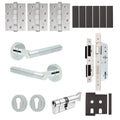 Aurora Polished Chrome Lever on Rose Door Handle Kit - Heavy Duty FD30/60 - DIN Euro Sashlock and Thumbturn Cylinder - Keyed to Differ