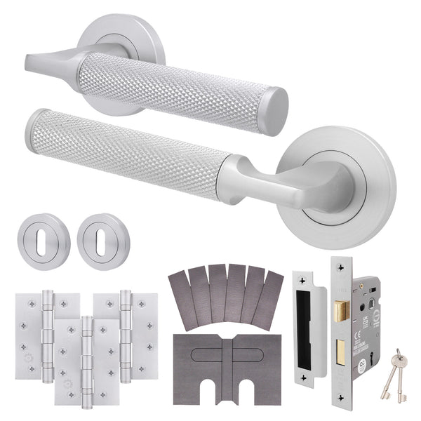 Mode - Grip Satin Chrome Lever on Rose Fire Door Handle Pack - 3 Lever Lock - FD30/60 - tradefit - Featured Image