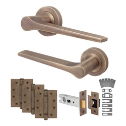 Tapera Antique Brass Lever on Rose Door Handle Kit - Medium Duty FD30/60 - 76mm Latch - tradefit