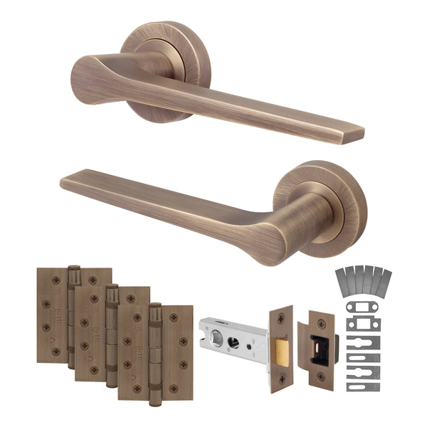 Tapera Antique Brass Lever on Rose Door Handle Kit - Medium Duty FD30/60 - 76mm Latch - tradefit - Featured Image