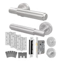 Flores Satin Nickel Lever on Rose Door Handle Kit - Medium Duty FD30/60 - 80mm Bathroom Lock