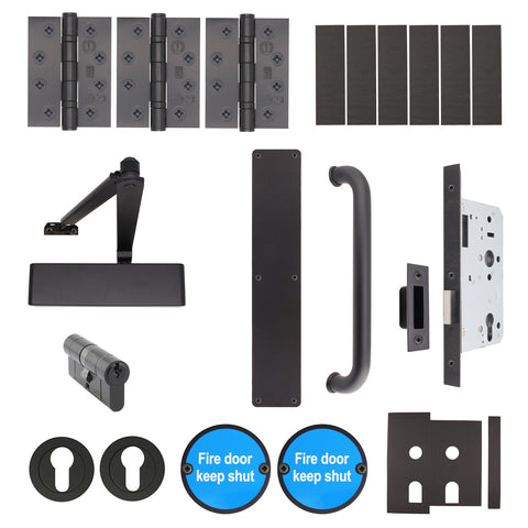 Fire Door Kit - Corridor Locking Door - Medium Duty - Matt Black - tradefit