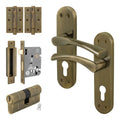 Nola Antique Brass Lever on Backplate Door Handle Kit - 80mm Euro Sashlock and Double Cylinder - Master Keyed